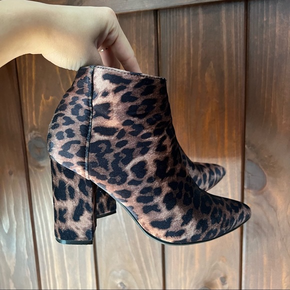 Velvet Cheetah Print Block Heel Ankle Booties - Picture 3 of 5